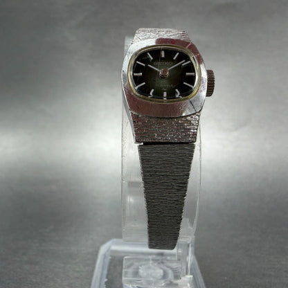 Seiko Watch Women 15mm Green Dial Silver Tone Manual Rectangle 11-3380 Runs5