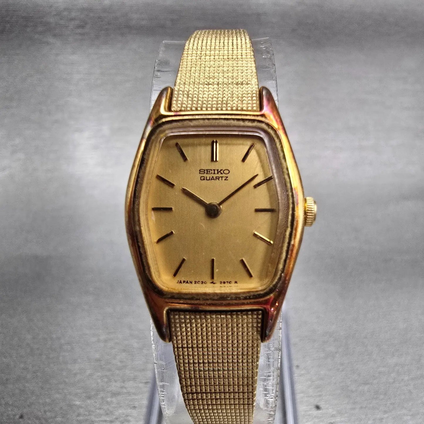 Seiko Watch Women 18mm Gold Dial Gold Tone Hexagon 2C20-8440 New Battery Vintage0