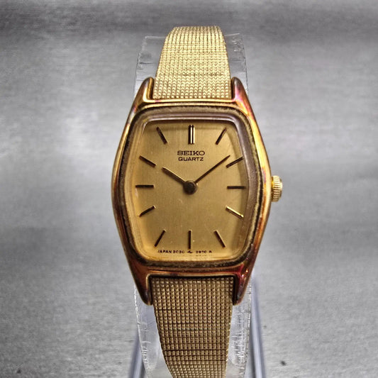 Seiko Watch Women 18mm Gold Dial Gold Tone Hexagon 2C20-8440 New Battery Vintage0