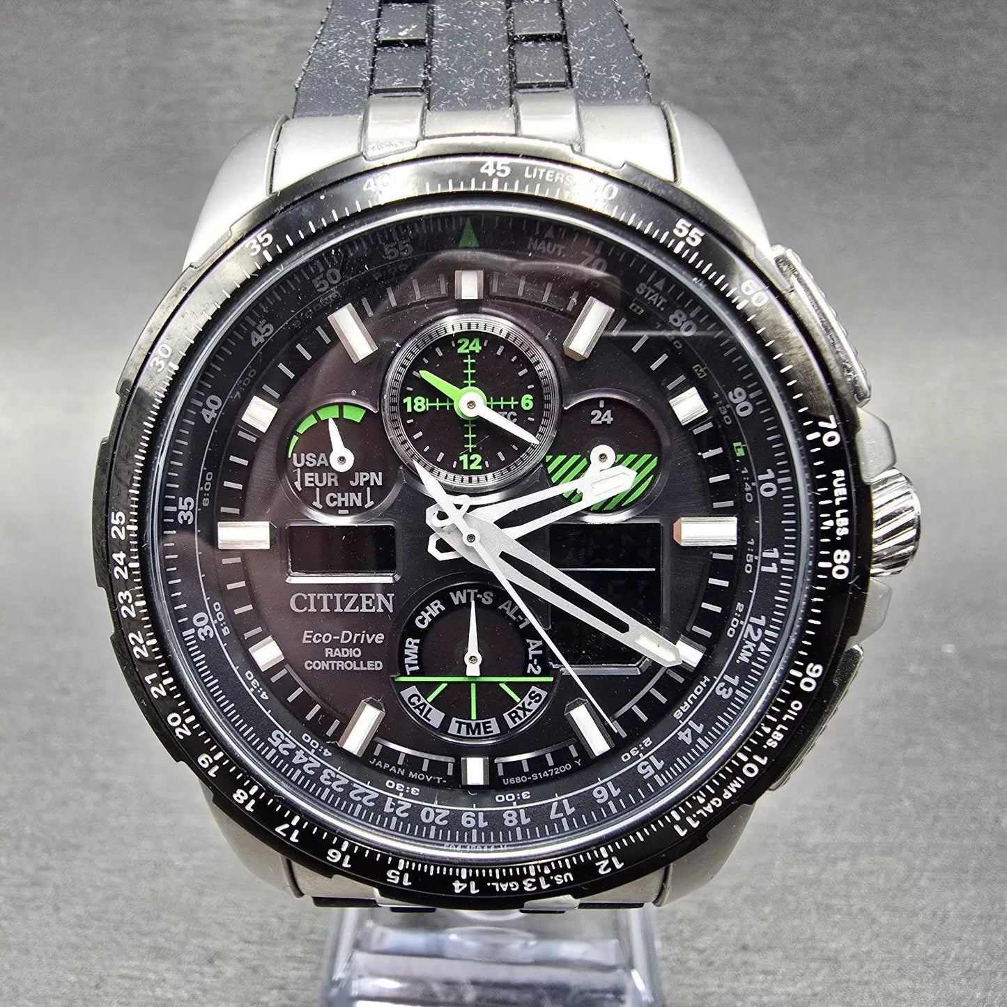 Citizen Skyhawk A-T Watch Men 47mm Black Dial Steel Eco-Drive JY8051-08E Works0