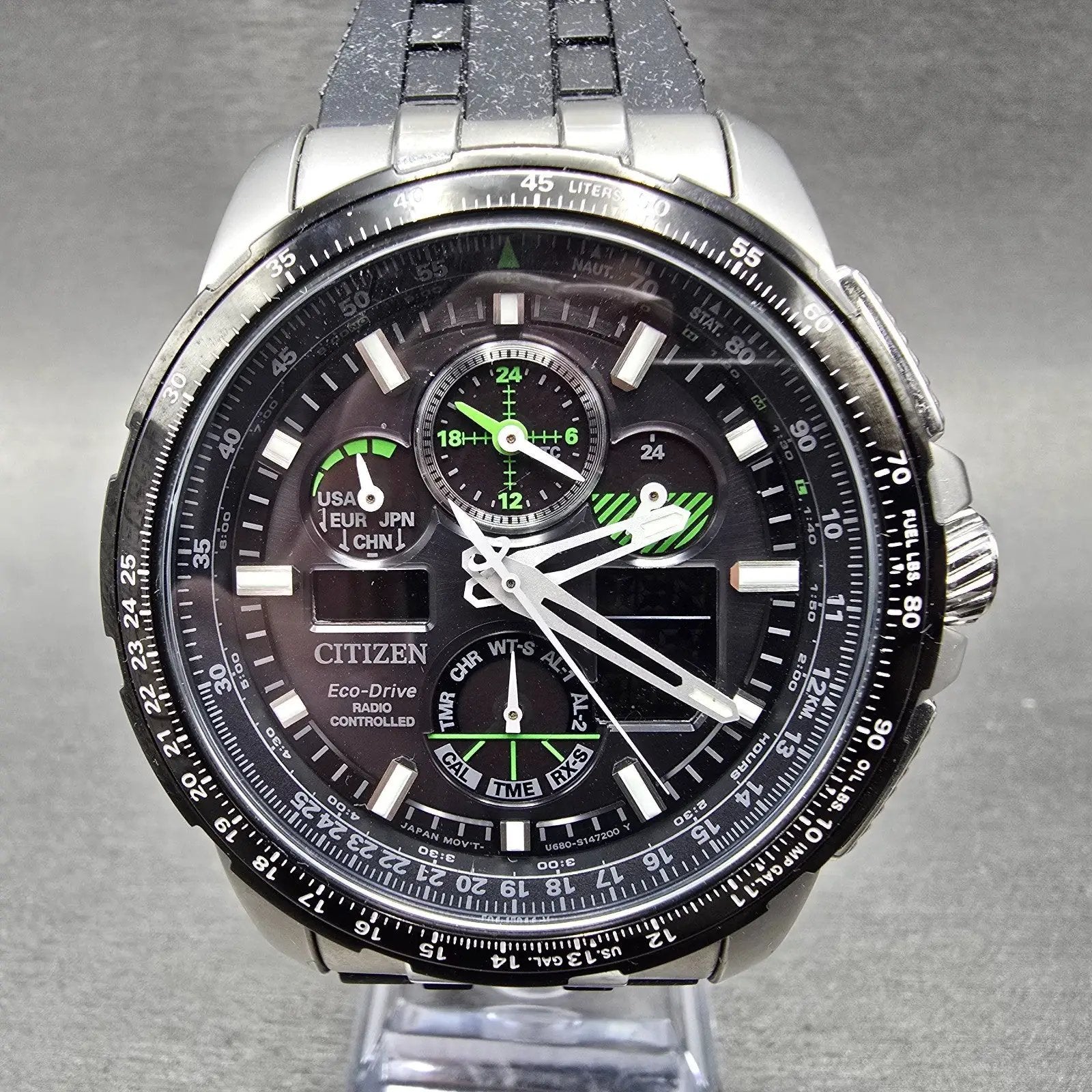 Citizen Skyhawk A-T Watch Men 47mm Black Dial Steel Eco-Drive JY8051-08E Works0