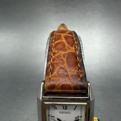 Seiko Tank Watch Women 18mm White Dial Silver Tone Rectangle V401-5689 PARTS5