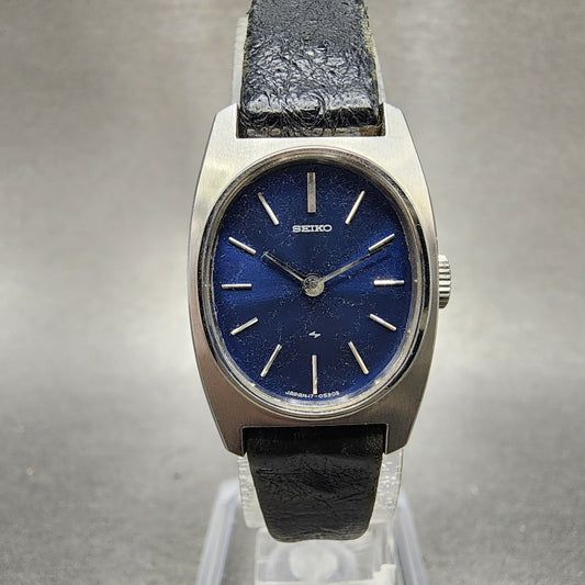 Seiko Tank Watch Women 19mm Blue Dial Silver Tone Rectangle Manual 177070 Runs0
