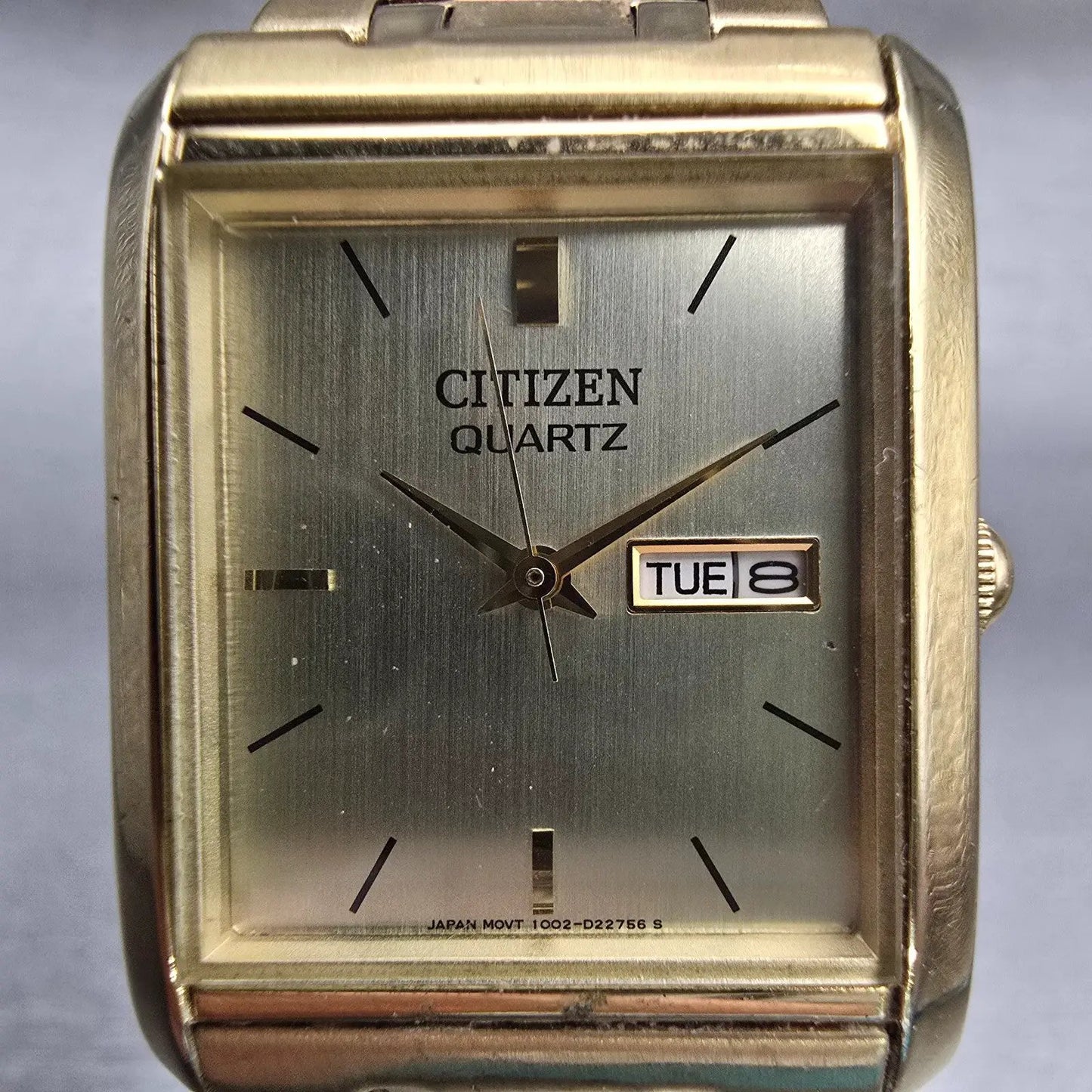 Citizen Watch Men 25mm Gold Dial Gold Tone Daydate Rectangle 1002-S99299 New Bat1