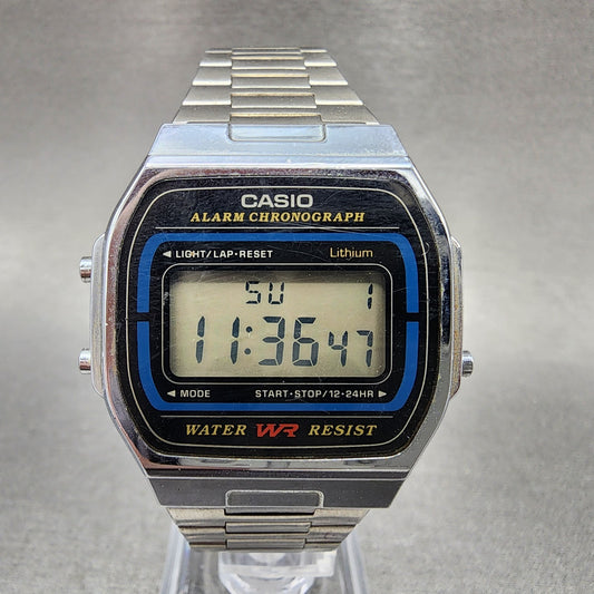Casio A164W Watch Men 35mm Digital Silver Tone Alarm Chrono Octagon New Battery0