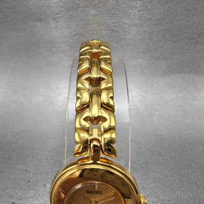 Seiko Watch Women 20mm Champagne Dial Gold Tone Round 1n001c70 New Battery4