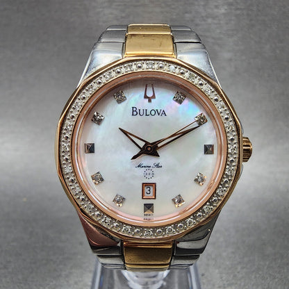 Bulova Marine Star Watch Women 30mm MOP Dial Two Tone Date Diamonds 98W11 NewBat0