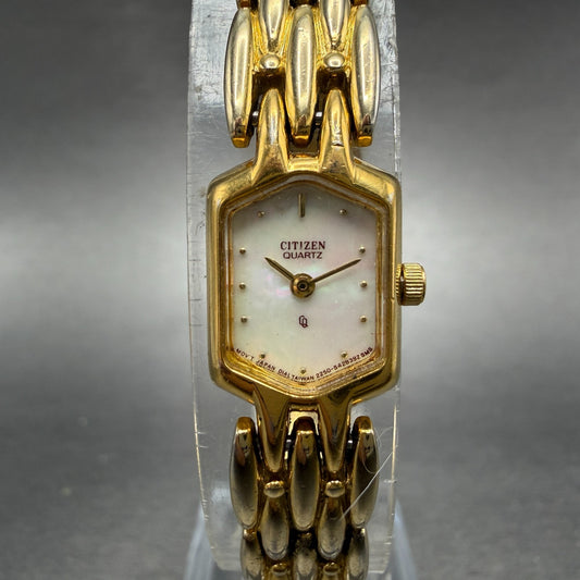 Citizen CQ Watch Women 13mm MOP Dial Gold Tone Hexagon 2250-S12576 New Battery0