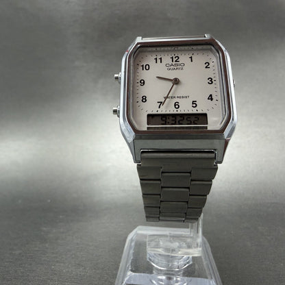 Casio AQ-230 Watch Men 30mm White Dial Silver Tone Alarm Chrono New Battery ABC6