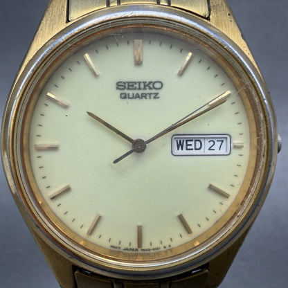 Seiko Watch Men 37mm Luminous Dial Gold Tone Daydate Round 7N43-9048 New Batt 7H1