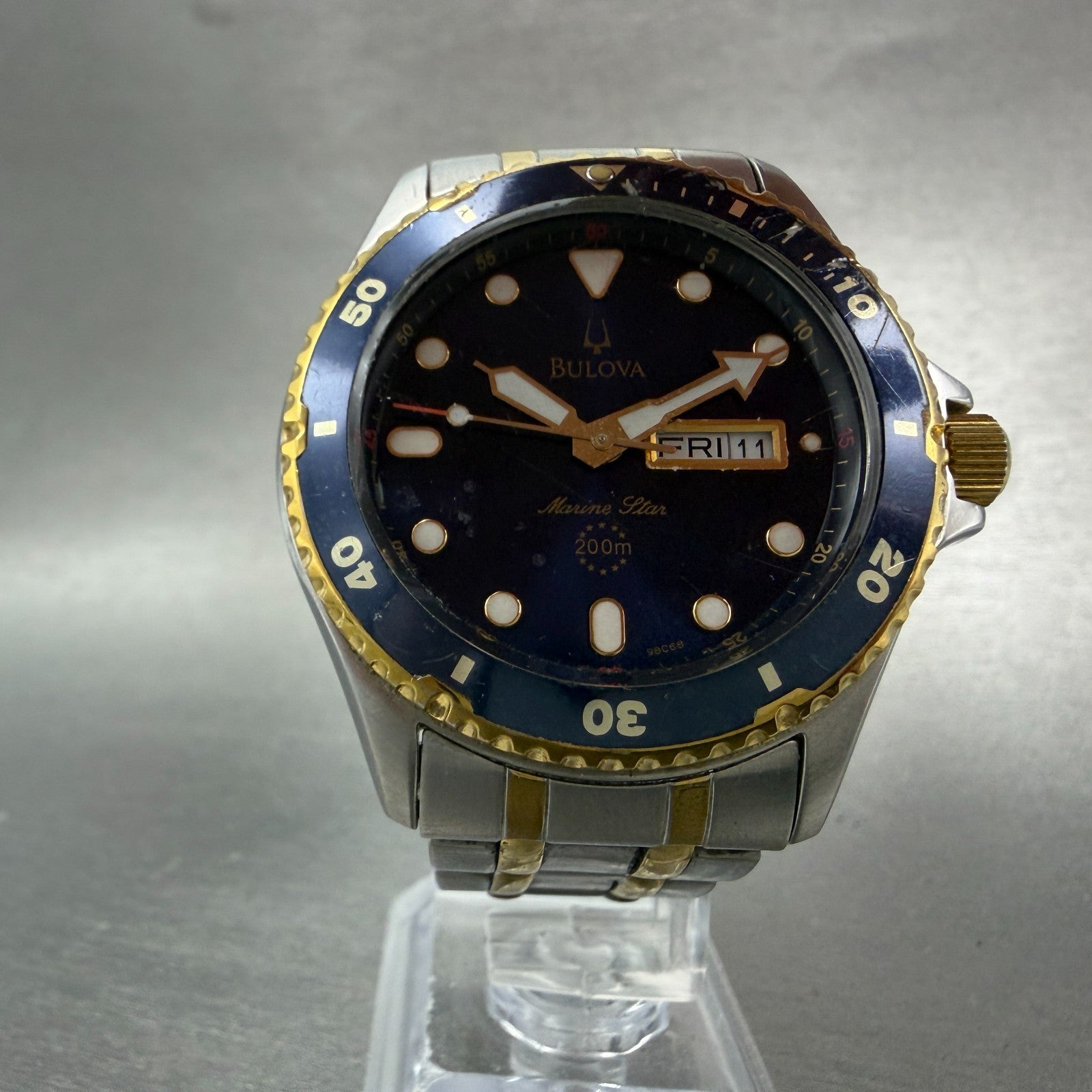 Bulova Marine Star Dive Watch Men 42mm Blue Dial Two Tone Daydate 98C58 New Batt5