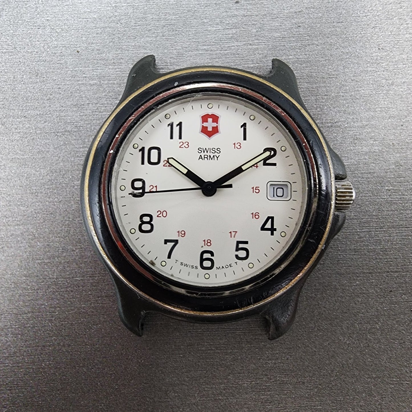 Victorinox Swiss Army Watch Men 39mm White Dial Black Tone Date Round PARTS0