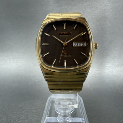 Citizen CQ Crystron Watch Men 33mm Brown Dial Gold Tone Daydate 4731549 PARTS6