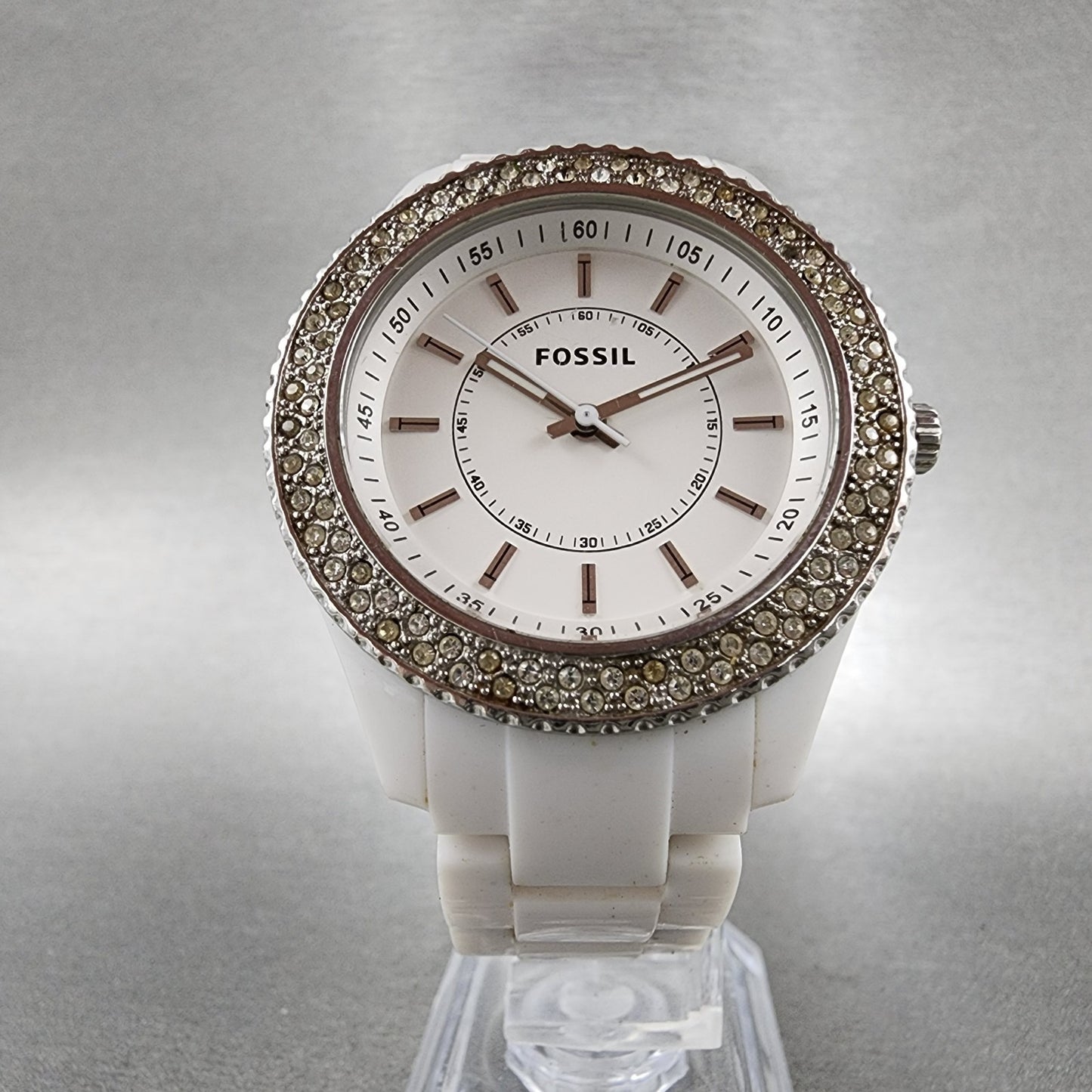 Fossil Stella Watch Women 38mm White Dial White Tone Round ES2444 New Battery5