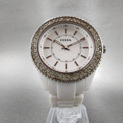 Fossil Stella Watch Women 38mm White Dial White Tone Round ES2444 New Battery5