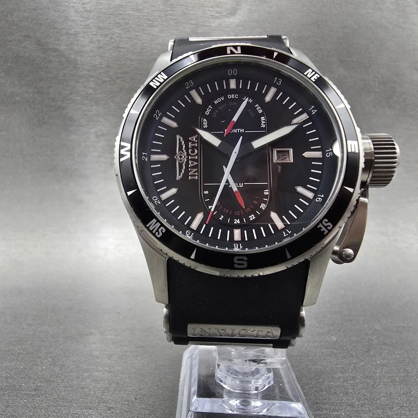 Invicta Aviator Flight GMT Watch Men 48mm Black Dial Steel Date 1746 New Battery7