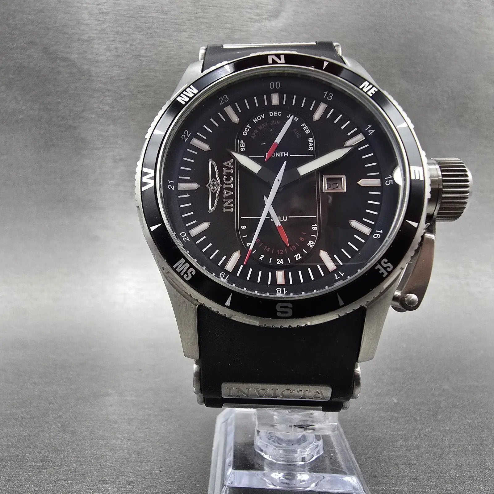Invicta Aviator Flight GMT Watch Men 48mm Black Dial Steel Date 1746 New Battery7