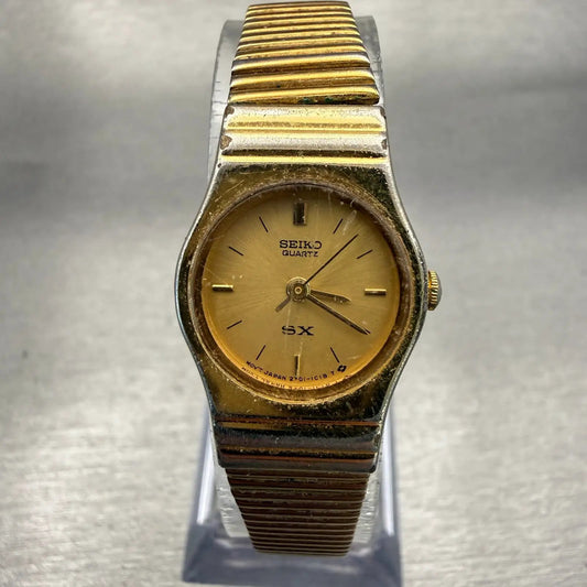 Seiko SX Watch Women 18mm Gold Dial Gold Tone Round 2Y01-0A70 New Battery VTG0