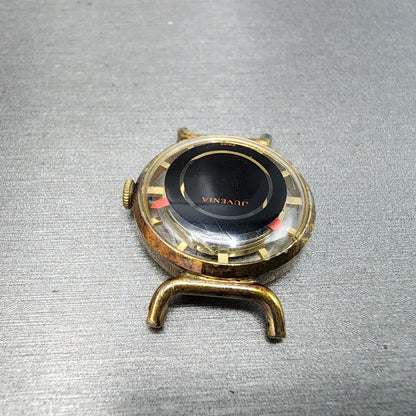 Juvenia Mystery Dial Watch Women 22mm Black Dial Gold Tone Round Manual Wind4