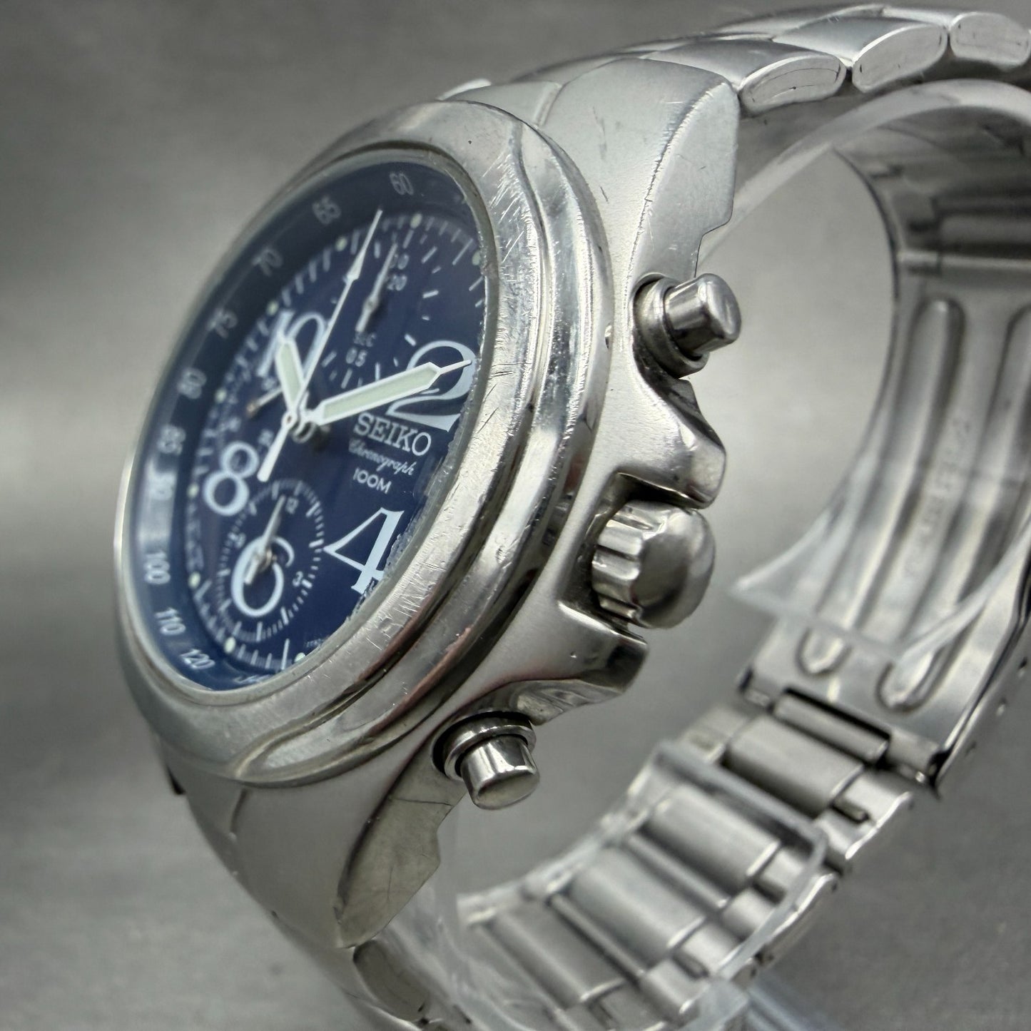 Seiko Chronograph Watch Men 38mm Blue Dial Silver Date Round 7T92-0BR0 New Batt2