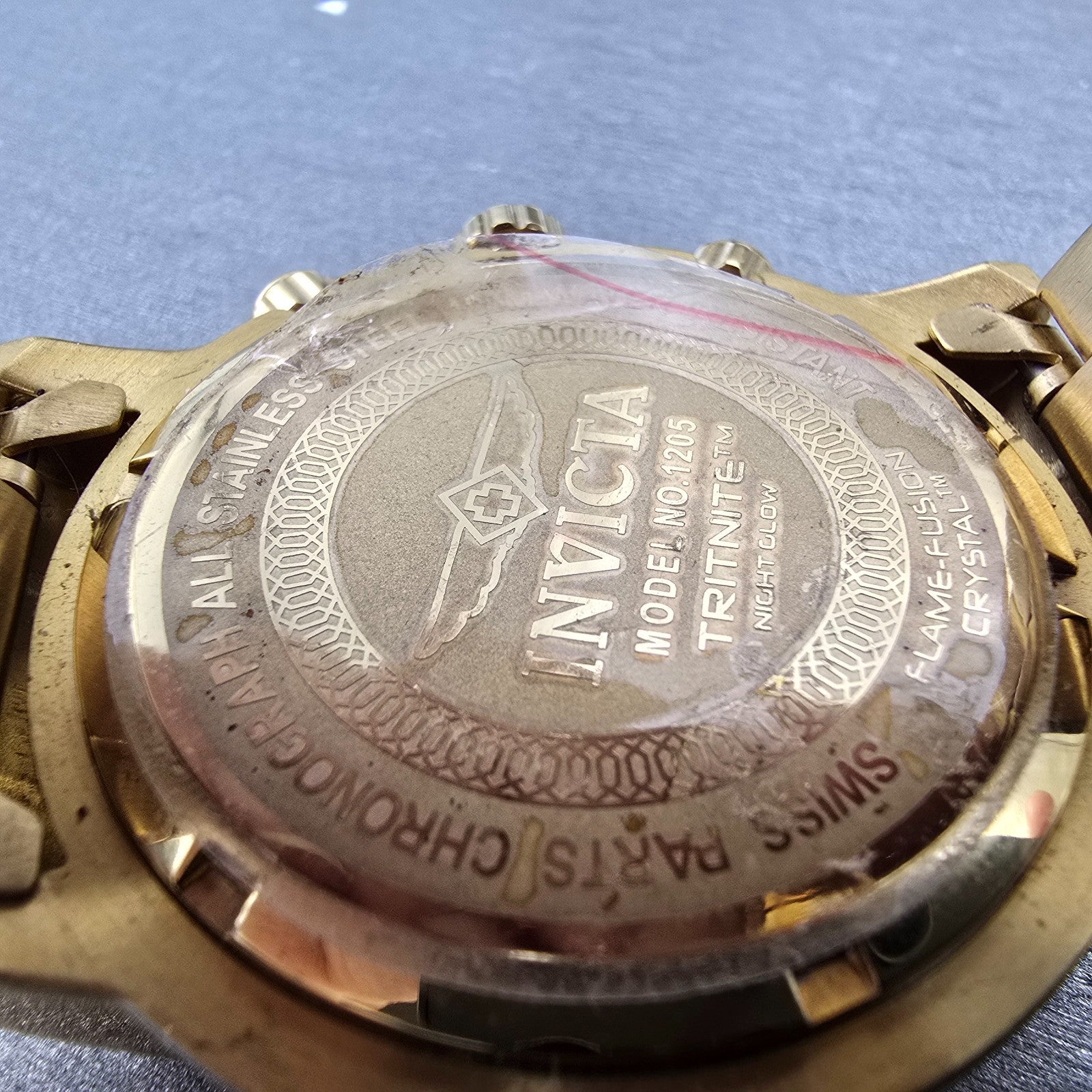 Invicta Chronograph Dive Watch Men 45mm Blue Dial Gold Tone 1205 New Battery9