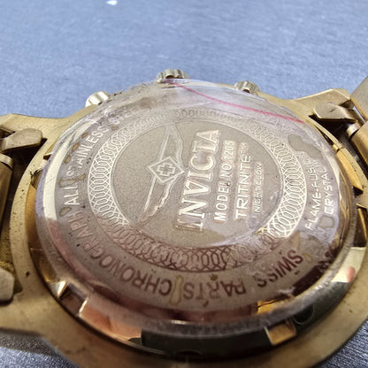 Invicta Chronograph Dive Watch Men 45mm Blue Dial Gold Tone 1205 New Battery9