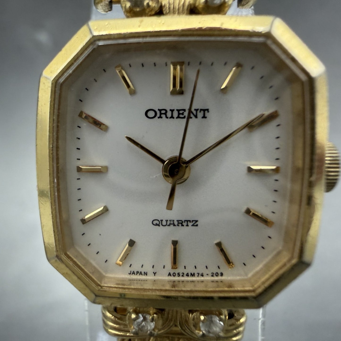 Orient Watch Women 18mm White Dial Gold Tone Octagon A054T9-40 New Battery VTG1