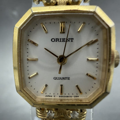 Orient Watch Women 18mm White Dial Gold Tone Octagon A054T9-40 New Battery VTG1
