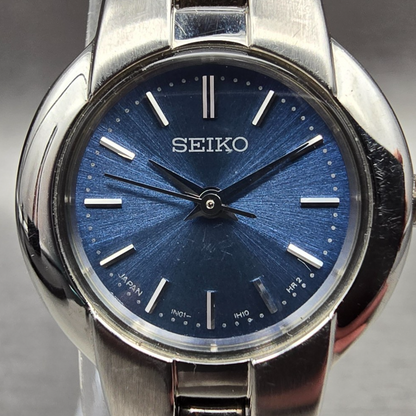 Seiko Watch Women 22mm Blue Dial Silver Tone Round 1N01-0H70 New Battery1
