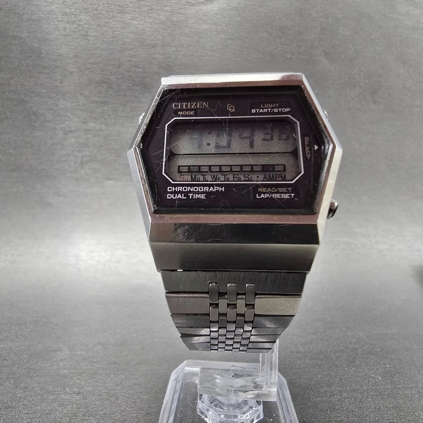 Citizen CQ Watch Men 37mm Silver Digital Chronograph 4-095723 New Battery VTG5
