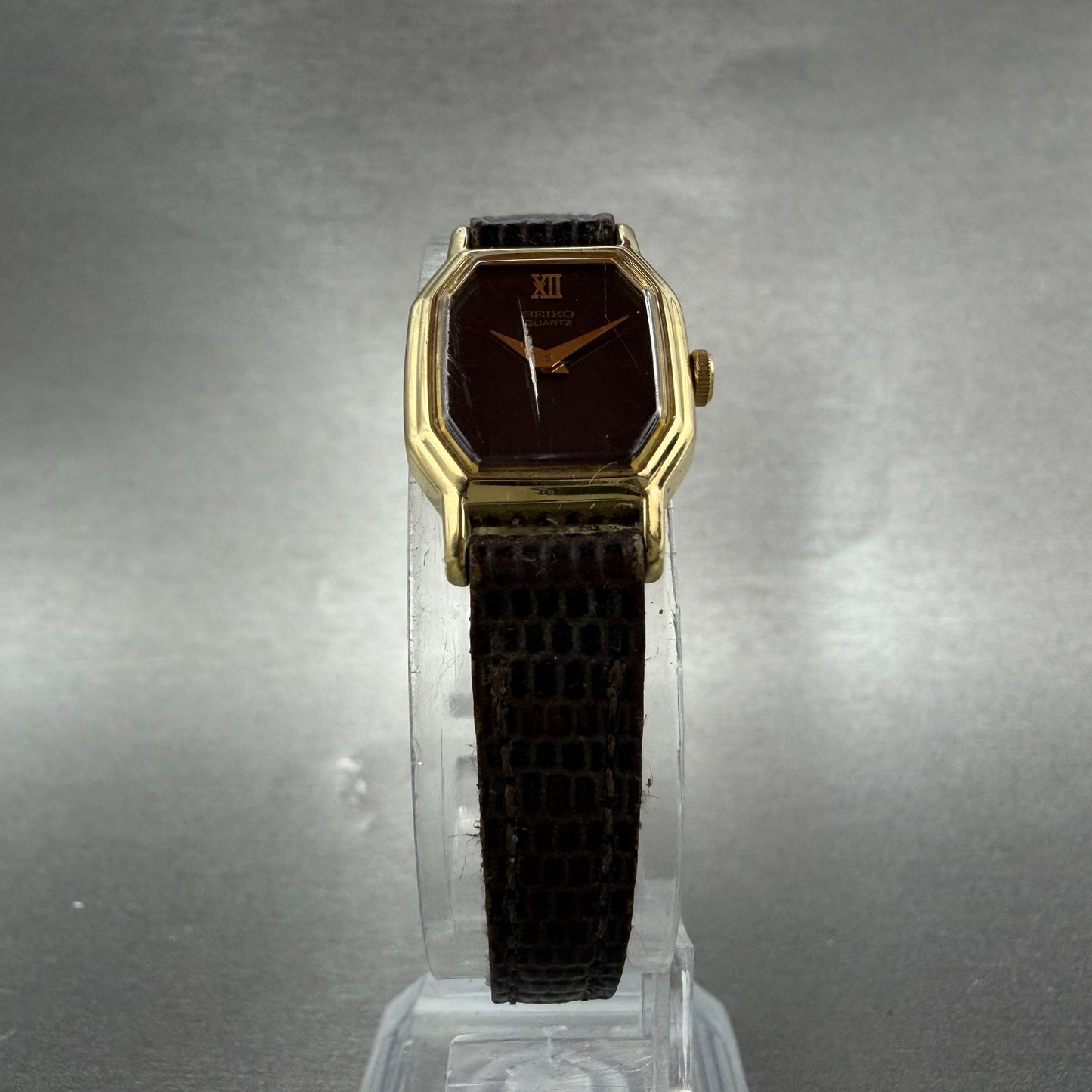 Seiko Watch Women 16mm Brown Dial Gold Tone Octagon 2c20-5760 New Battery VTG5