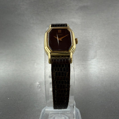 Seiko Watch Women 16mm Brown Dial Gold Tone Octagon 2c20-5760 New Battery VTG5