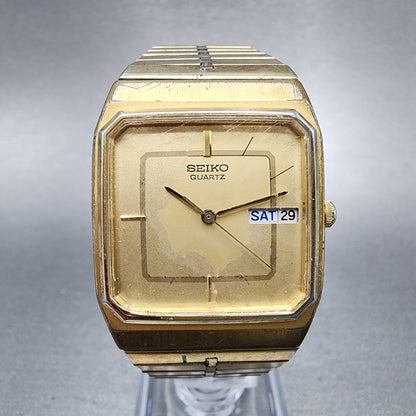 VTG Seiko Watch Men 29mm Gold Dial Gold Tone Daydate Octagon 6533-5039 PARTS