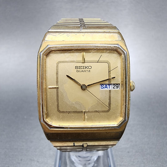 VTG Seiko Watch Men 29mm Gold Dial Gold Tone Daydate Octagon 6533-5039 PARTS