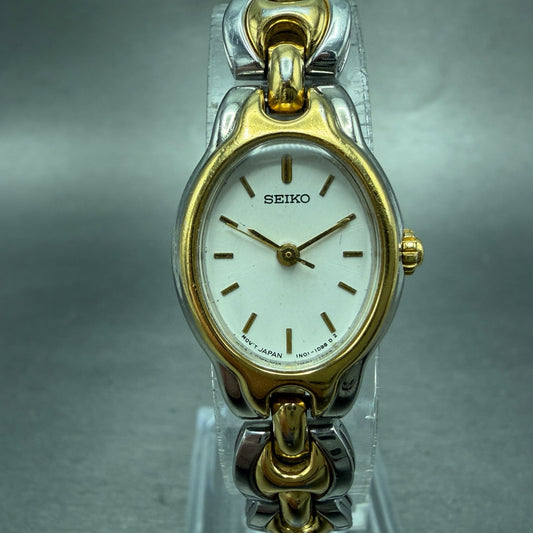 Seiko Watch Women 19mm White Dial Two Tone Oval Vintage 1N01-5B00 New Battery0
