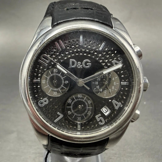 Dolce & Gabana Chrono Watch Men 38mm Black Dial Steel Date Round READ!! New Batt0