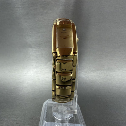 Seiko Tank Watch Women 15mm Champagne Dial Gold Tone 2E200AF0 New Battery6