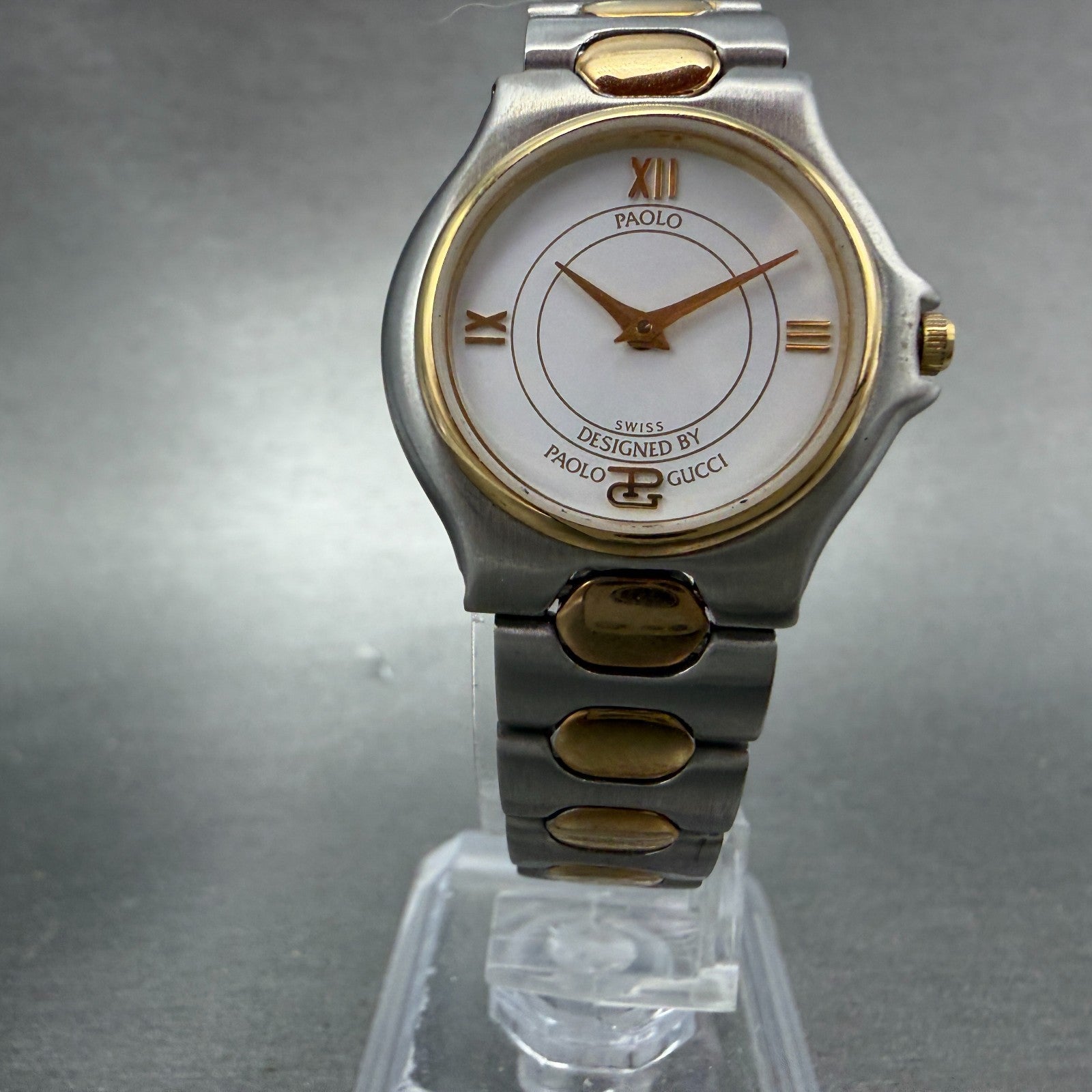 Paolo Gucci Watch Women 26mm White Dial Two Tone Round New battery NOS VTG5