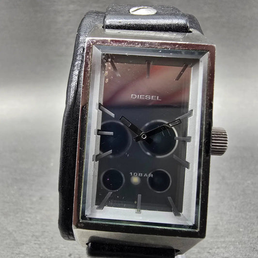 Diesel Watch Men 27mm Silver Dial Silver Tone Rectangle DZ-1020 READ New Battery0