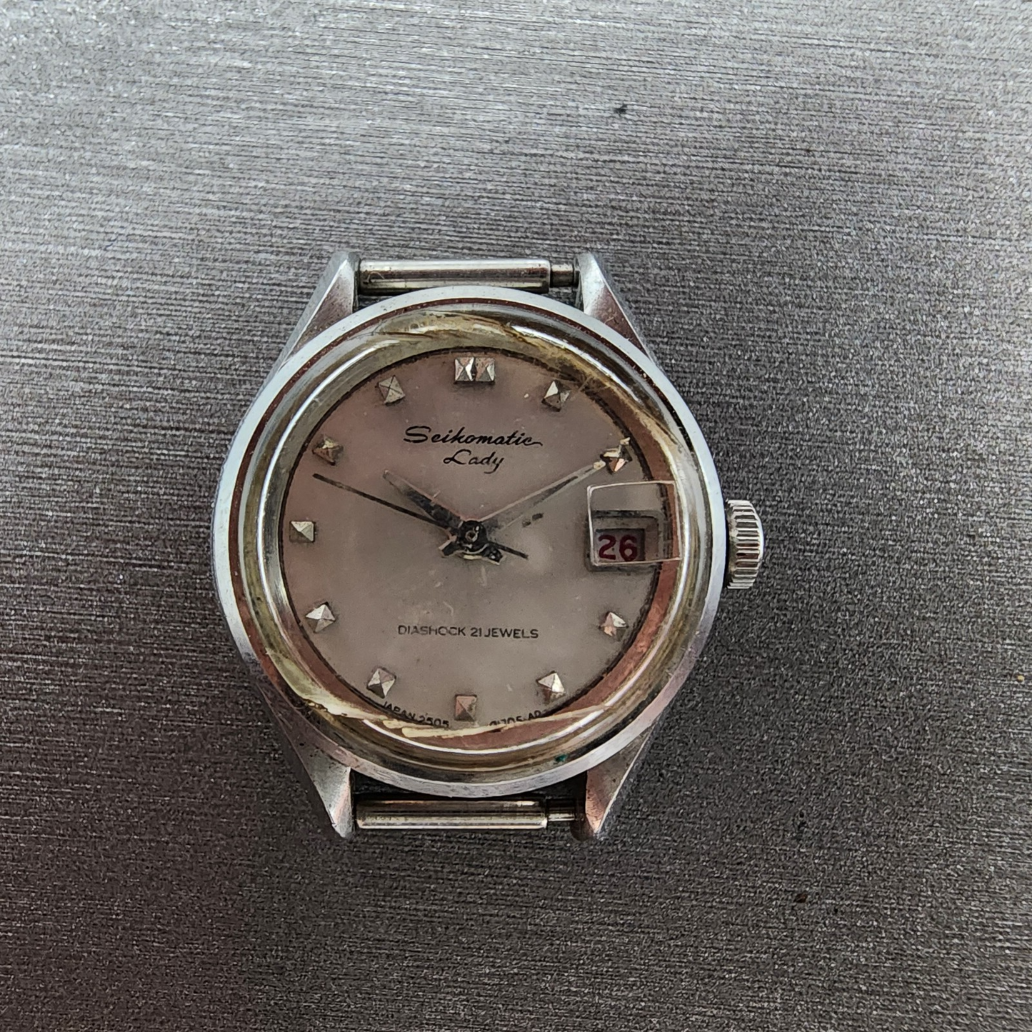 Seiko Seikomatic Lady Watch Women 22mm Silver Dial Steel Date Round Runs0