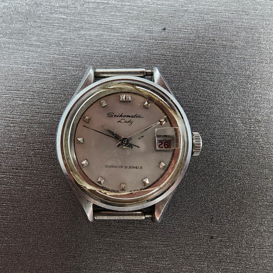 Seiko Seikomatic Lady Watch Women 22mm Silver Dial Steel Date Round Runs0