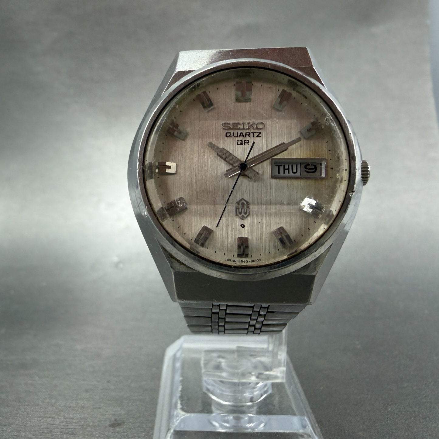 Seiko QR Watch Men 36mm Silver Dial Silver Tone Daydate 3863-8010 New Battery5