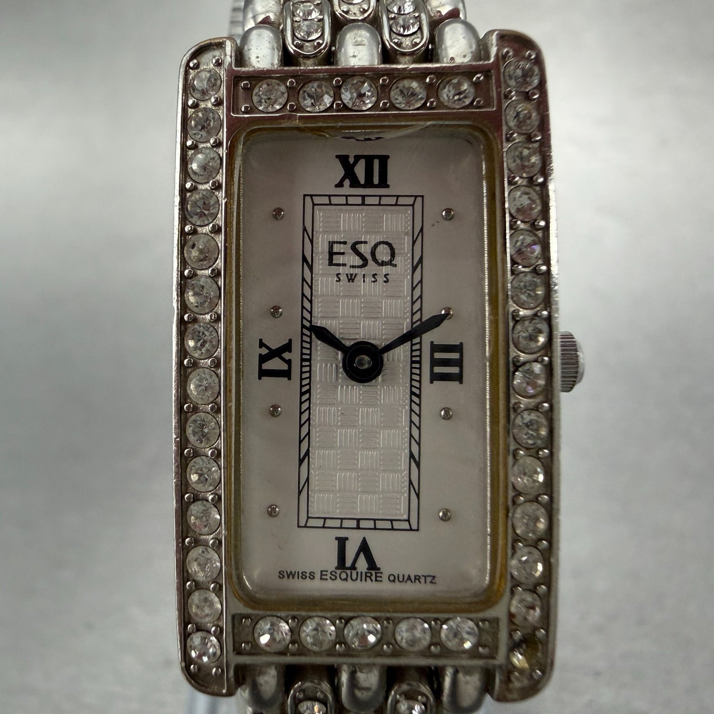 ESQ Tank Watch Women 18mm White Dial Silver Tone Rectangle 100654 New battery1