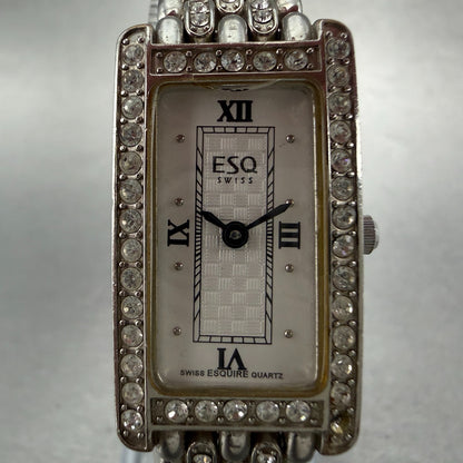ESQ Tank Watch Women 18mm White Dial Silver Tone Rectangle 100654 New battery1