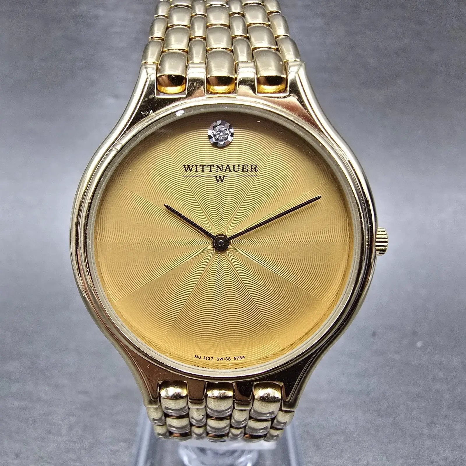 Wittnauer Watch Men 32mm Champagne Dial Gold Tone Round 5784 New Battery0