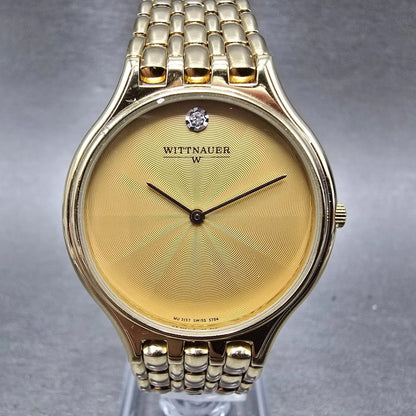 Wittnauer Watch Men 32mm Champagne Dial Gold Tone Round 5784 New Battery0