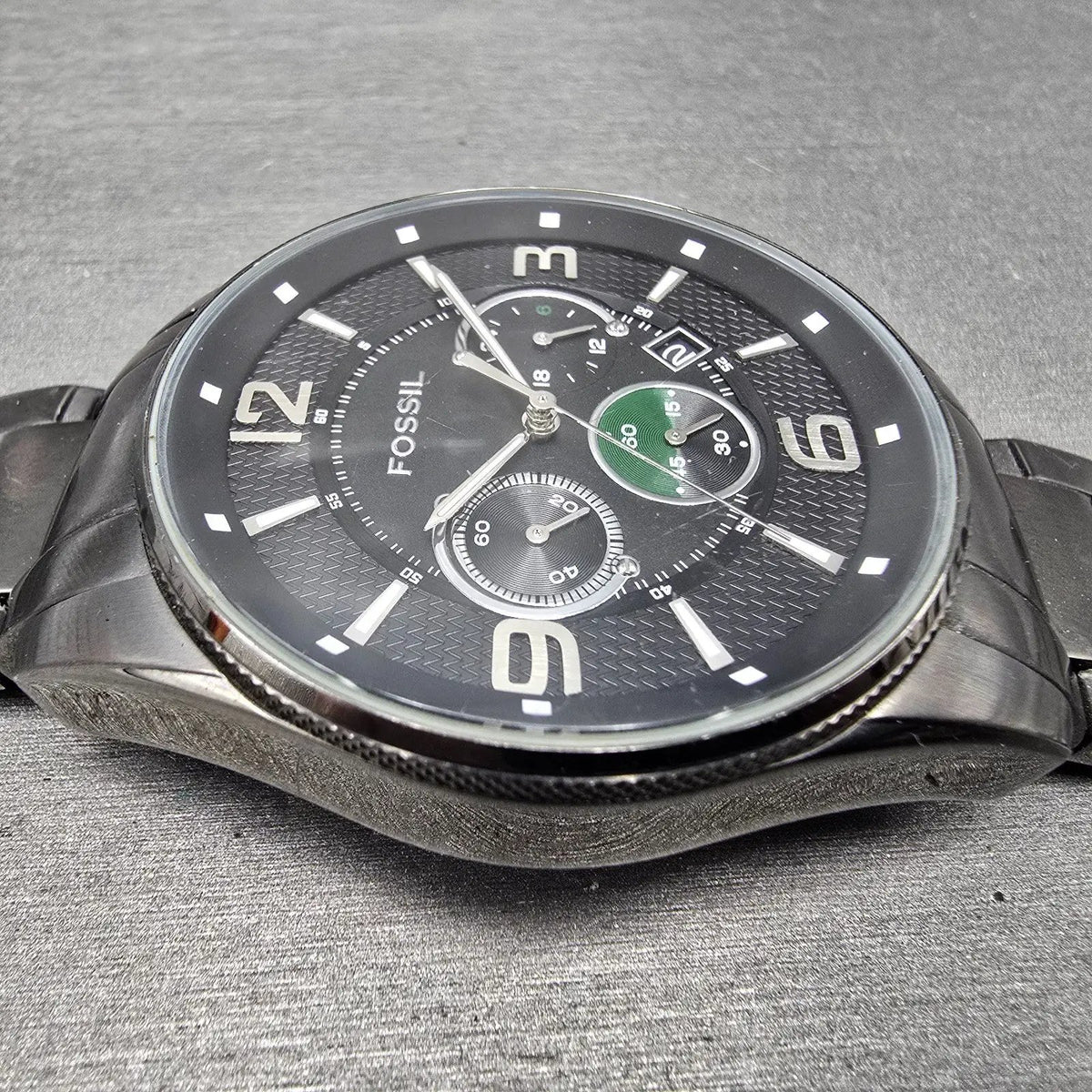 Fossil Chronograph Watch Men 49mm Black Dial Black Tone Date Round FS4446 PARTS6