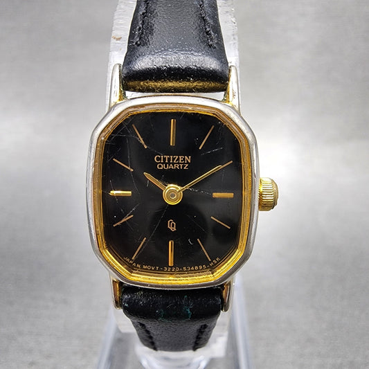 Citizen CQ Tank Watch Women 17mm Black Dial Gold Tone 3220893476 New Battery0