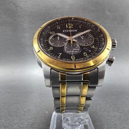 Citizen Eco-DriveChronograph Watch Men 44mm Black Dial Two Tone Date Round Runs5