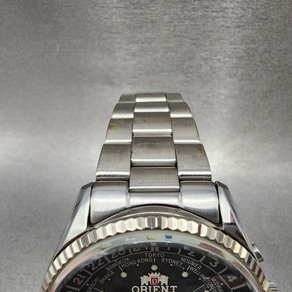 Orient King Master World Time Watch Men 42mm Black Dial Steel Daydate EM6FC34